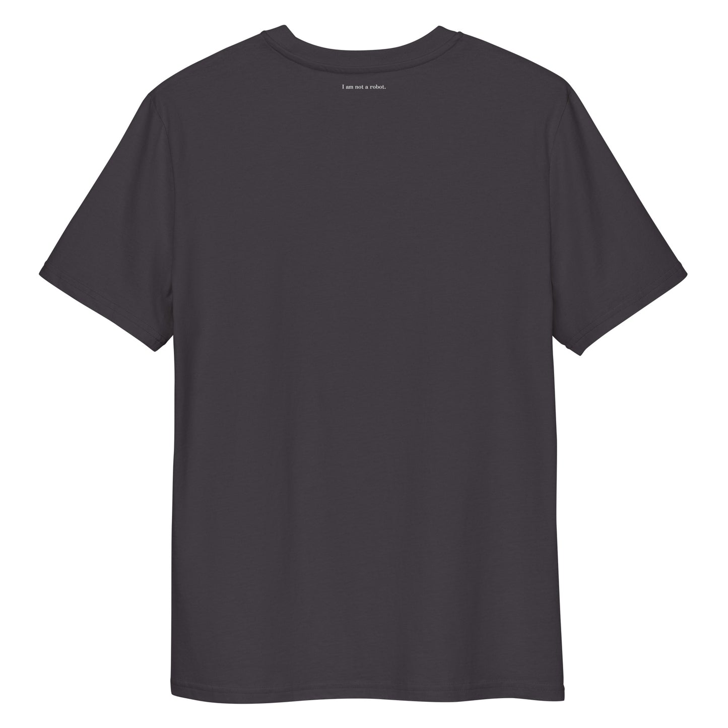 Human Verification Tee in anthracite, organic cotton, back view