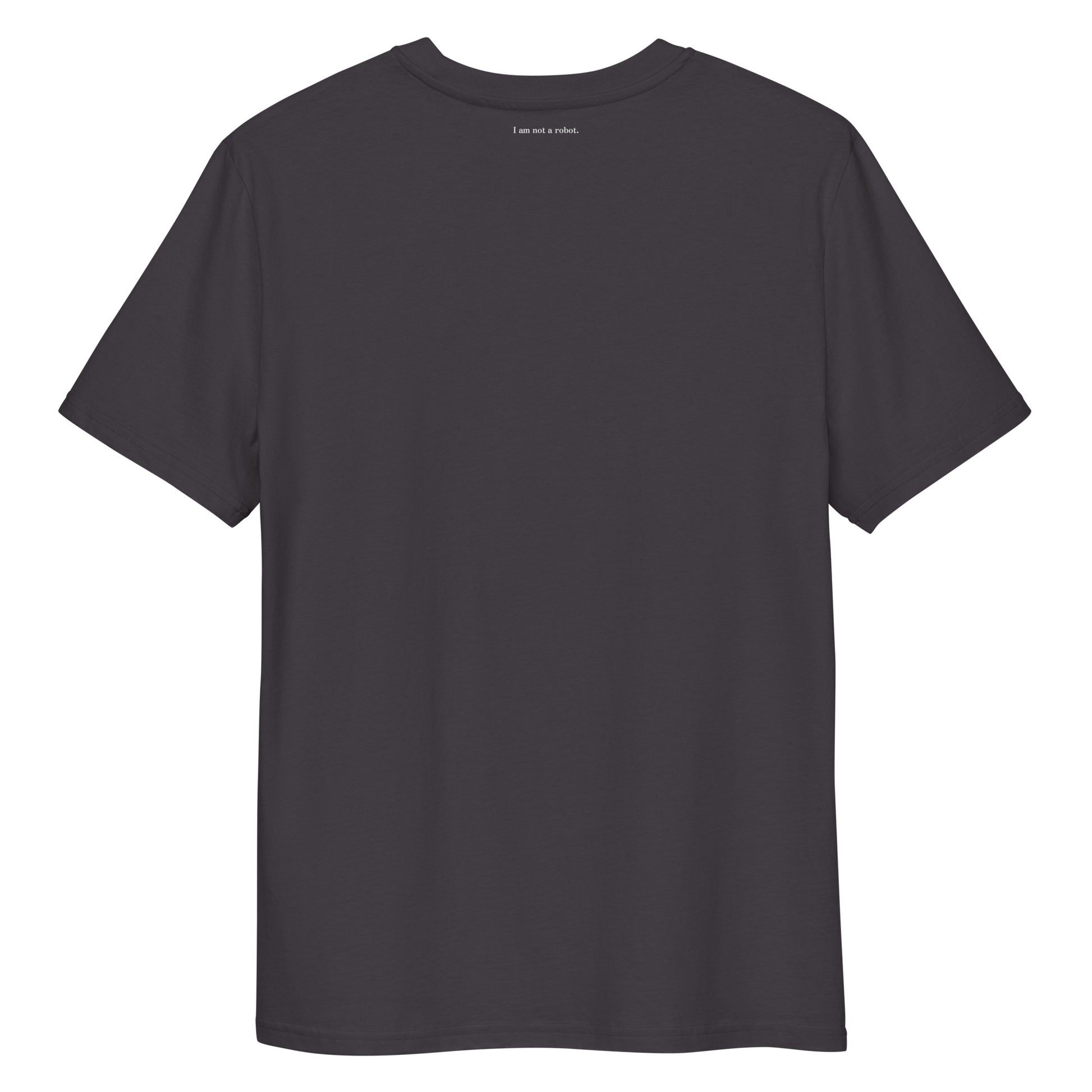 Human Verification Tee in anthracite, organic cotton, back view