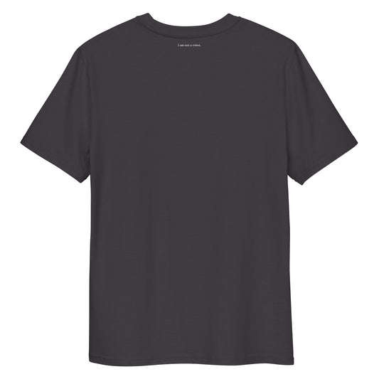 Human Verification Tee in anthracite, organic cotton, back view