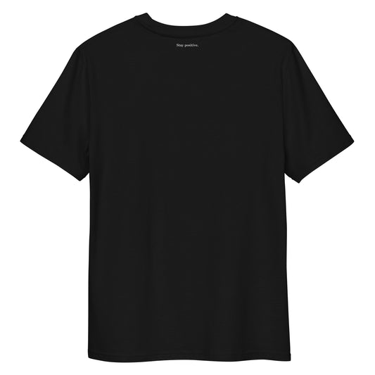 Stay Positive Tee in black, organic cotton, back view